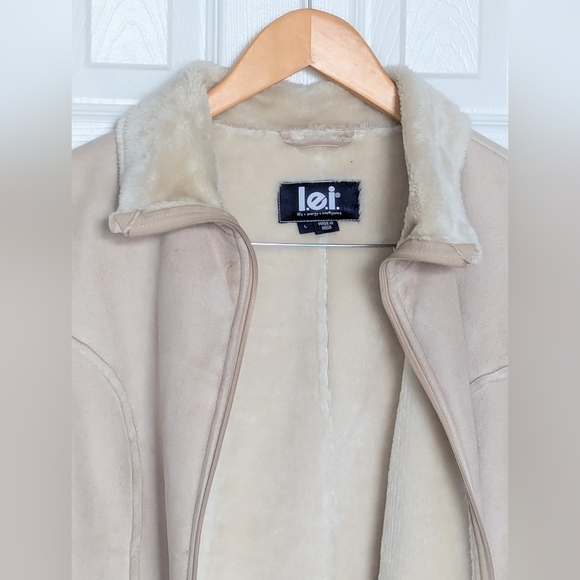 LEI Women's (Size Large)Cream/Tan Faux-Suede Teddy Jacket With Shearling Lining - Picture 9 of 16